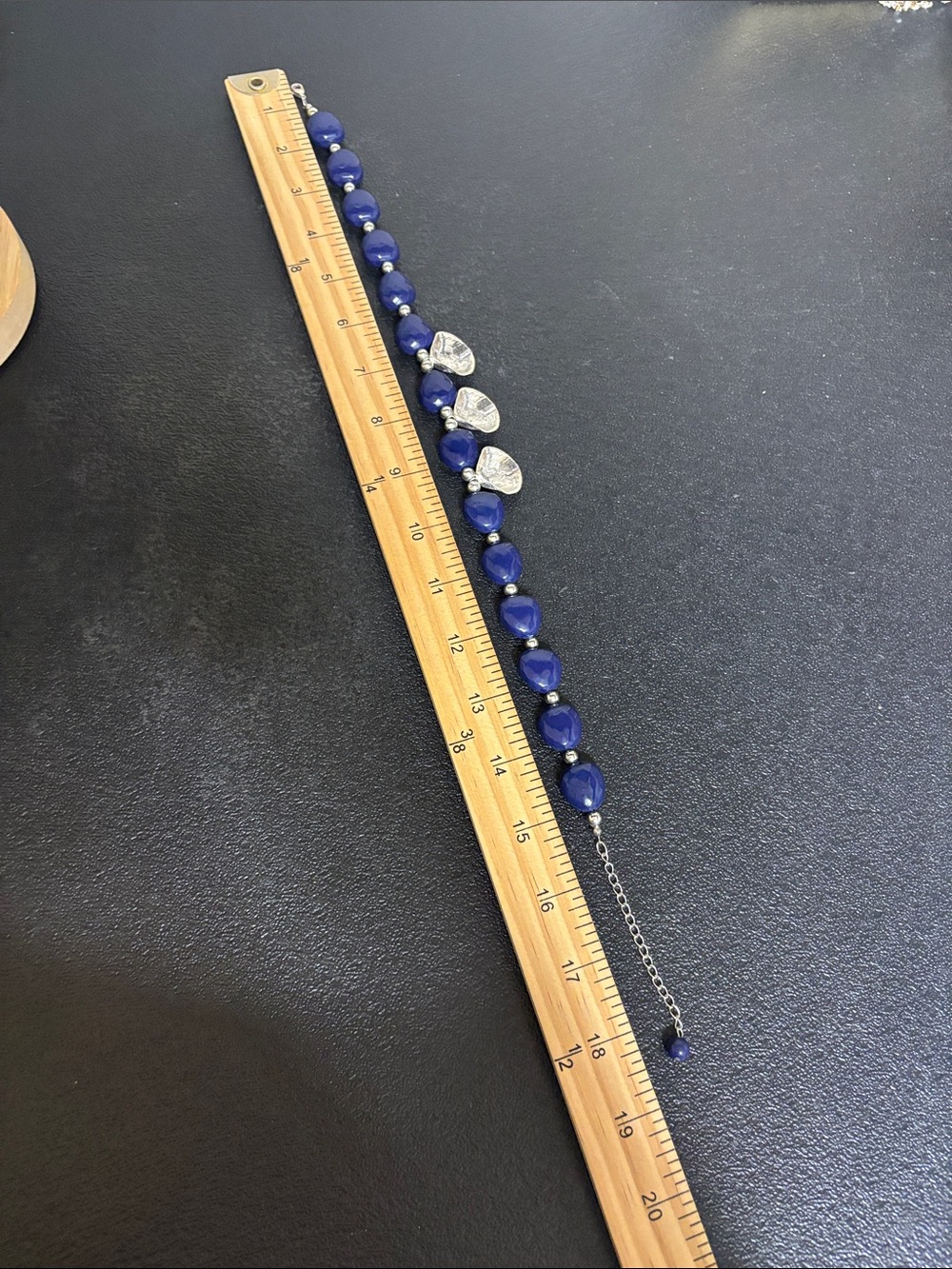 Fashion Navy Blue Bead Necklace with Silver Shell Charms - Picture 6 of 7